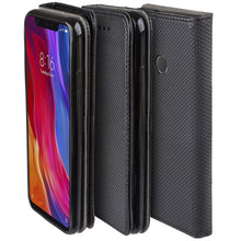 Carica l&#39;immagine nel visualizzatore di Gallery, Moozy Case Flip Cover for Xiaomi Mi 8, Black - Smart Magnetic Flip Case with Card Holder and Stand
