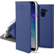 Load image into Gallery viewer, Moozy Case Flip Cover for Samsung J6 2018, Dark Blue - Smart Magnetic Flip Case with Card Holder and Stand
