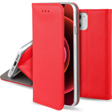 Afbeelding in Gallery-weergave laden, Moozy Case Flip Cover for iPhone 12, iPhone 12 Pro, Red - Smart Magnetic Flip Case with Card Holder and Stand
