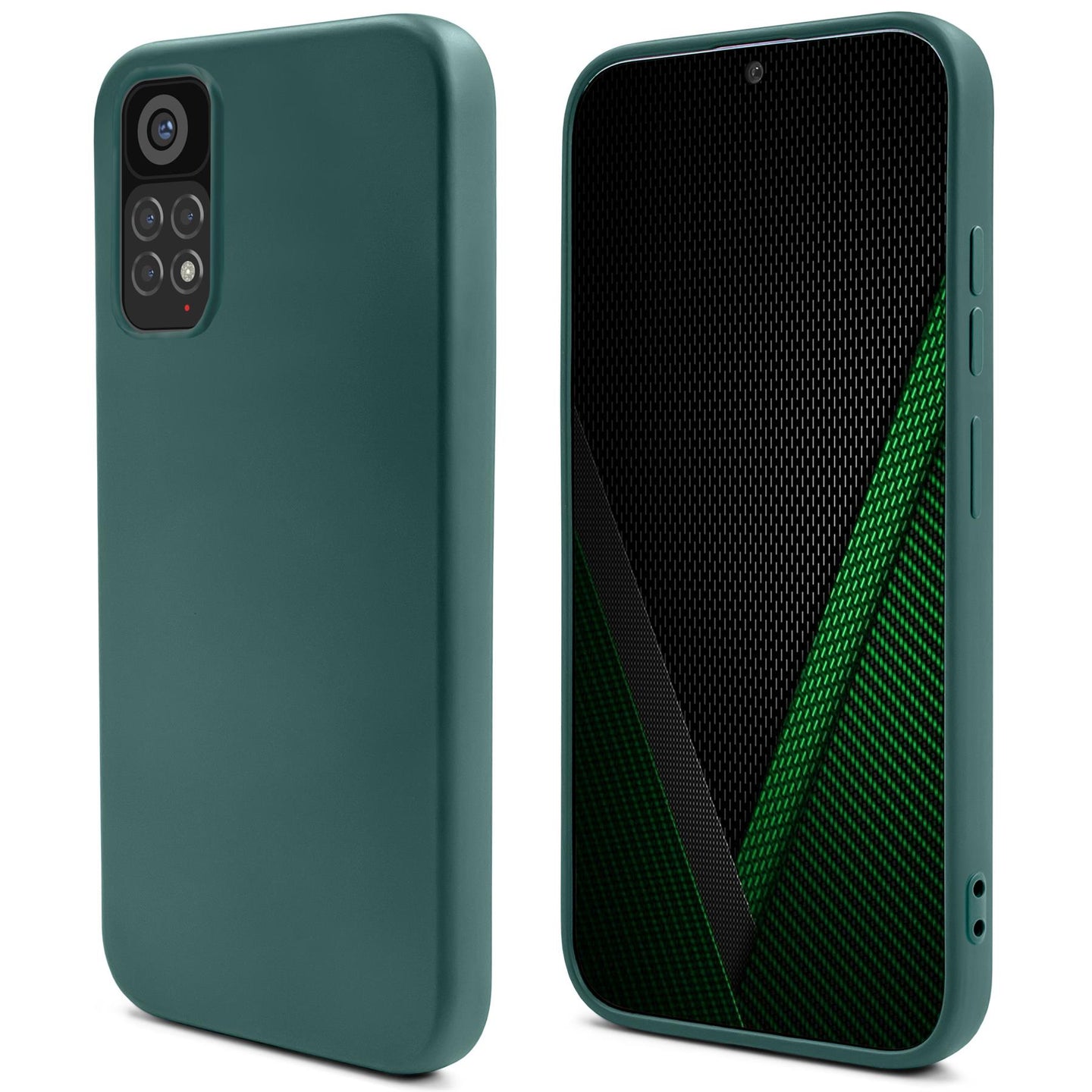 Moozy Lifestyle. Silicone Case for Xiaomi Redmi Note 11 and 11S, Dark Green - Liquid Silicone Lightweight Cover with Matte Finish and Soft Microfiber Lining, Premium Silicone Case