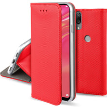 Lade das Bild in den Galerie-Viewer, Moozy Case Flip Cover for Huawei Y7 2019, Huawei Y7 Prime 2019, Red - Smart Magnetic Flip Case with Card Holder and Stand
