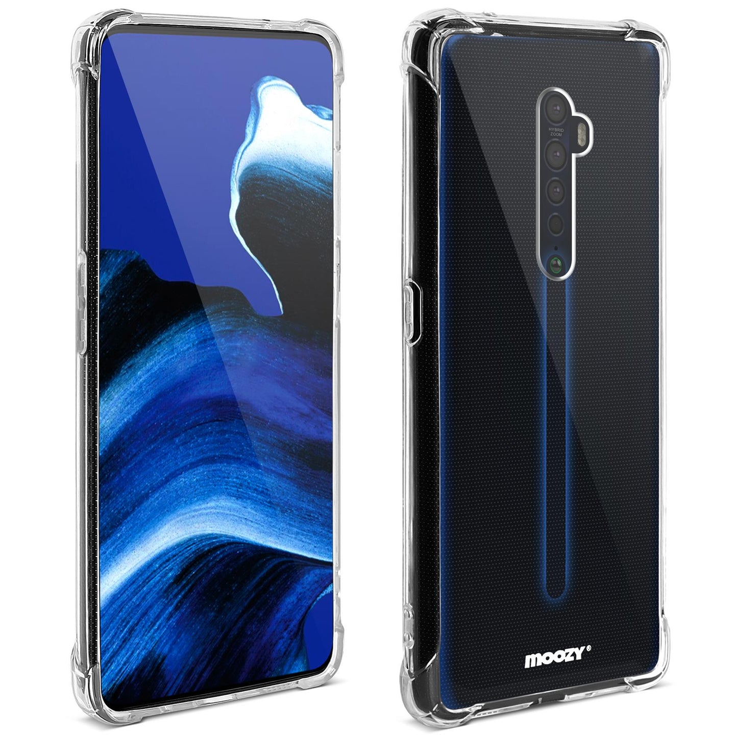 Moozy Shock Proof Silicone Case for Oppo Reno 2 - Transparent Crystal Clear Phone Case Soft TPU Cover
