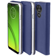 Charger l&#39;image dans la galerie, Moozy Case Flip Cover for Motorola Moto G7 Power, Dark Blue - Smart Magnetic Flip Case with Card Holder and Stand
