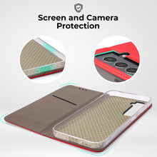 Cargar imagen en el visor de la galería, Moozy Case Flip Cover for Samsung S22, Red - Smart Magnetic Flip Case Flip Folio Wallet Case with Card Holder and Stand, Credit Card Slots, Kickstand Function
