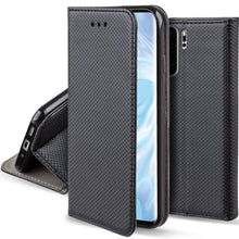 Charger l&#39;image dans la galerie, Moozy Case Flip Cover for Huawei P30 Pro, Black - Smart Magnetic Flip Case with Card Holder and Stand
