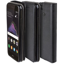 Ladda upp bild till gallerivisning, Moozy Case Flip Cover for Huawei P8 Lite 2017, Black - Smart Magnetic Flip Case with Card Holder and Stand
