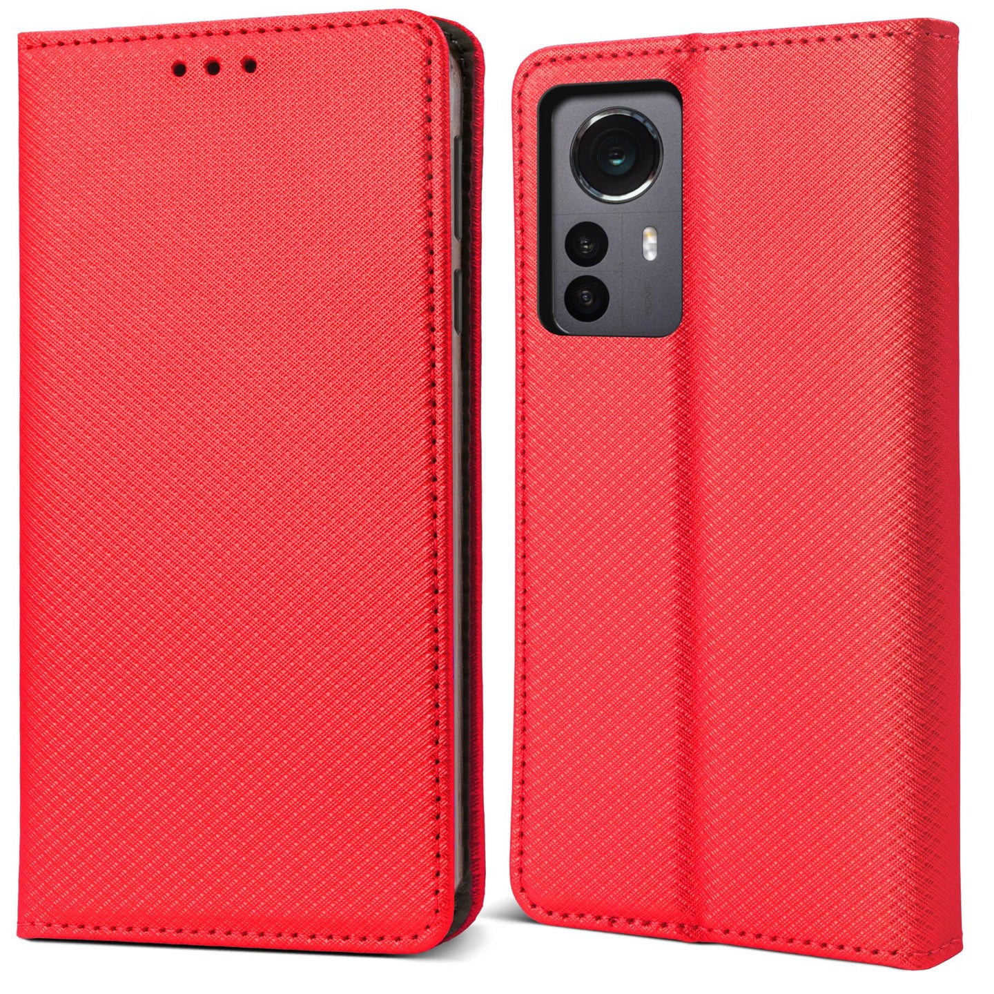 Moozy Case Flip Cover for Xiaomi 12 Pro, Red - Smart Magnetic Flip Case Flip Folio Wallet Case with Card Holder and Stand, Credit Card Slots, Kickstand Function