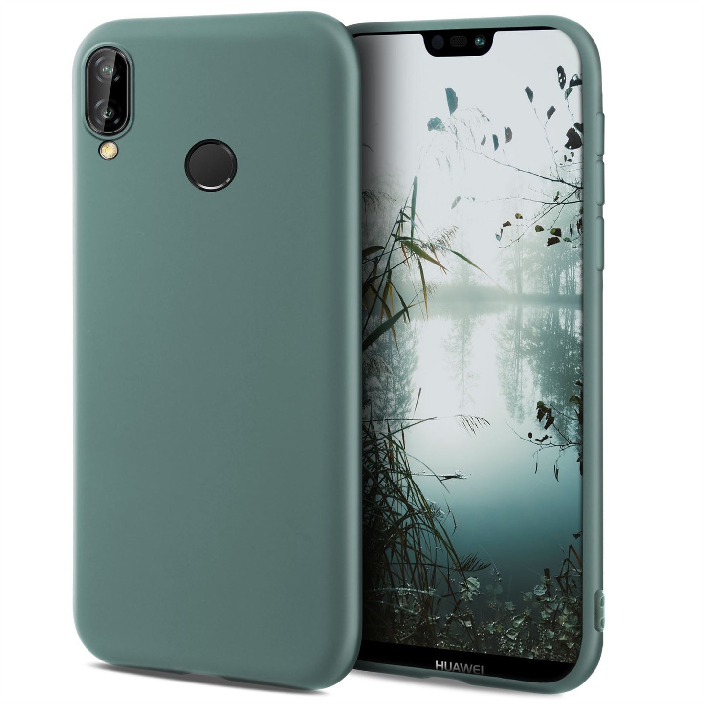 Moozy Minimalist Series Silicone Case for Huawei P20 Lite, Blue Grey - Matte Finish Slim Soft TPU Cover
