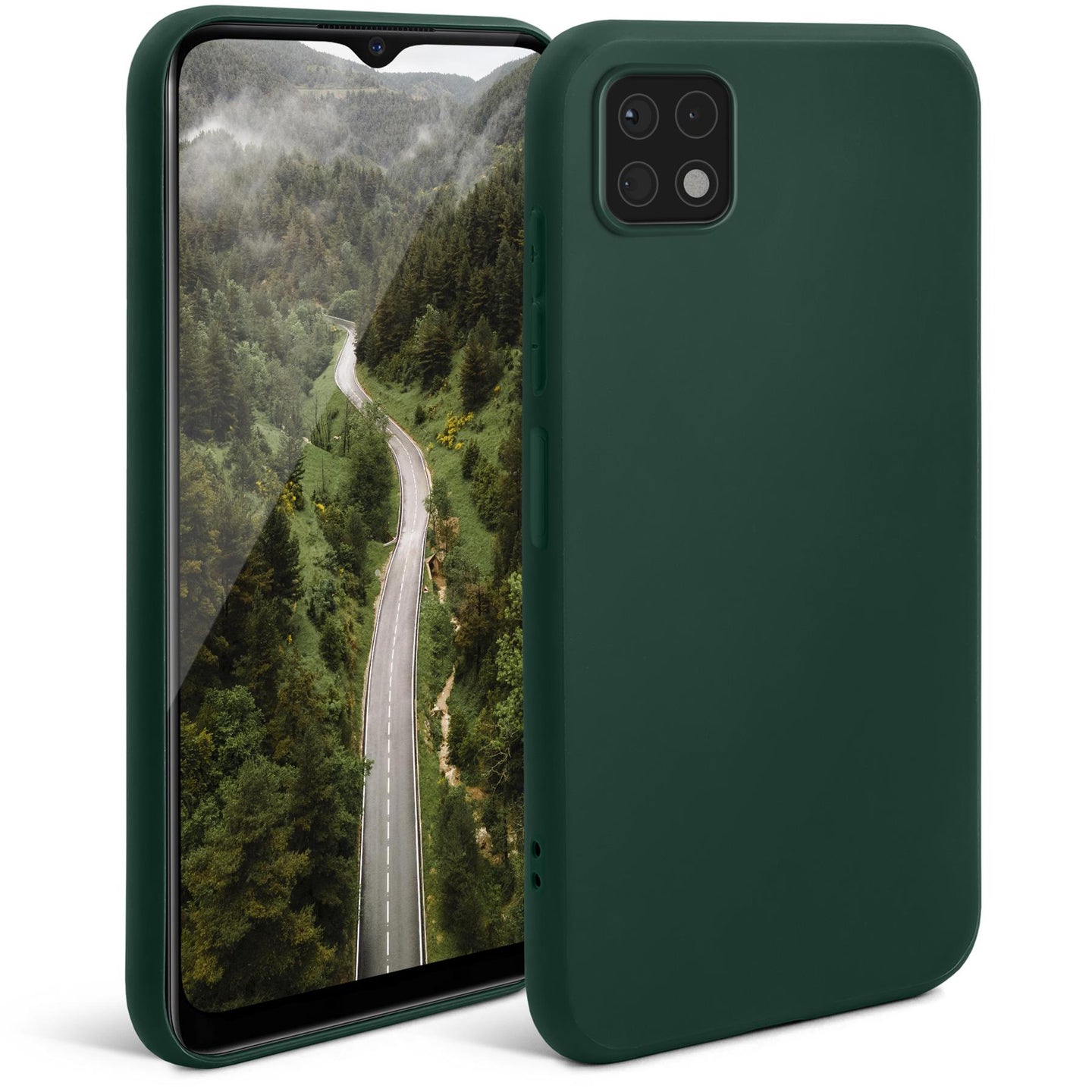 Moozy Minimalist Series Silicone Case for Samsung A22 5G, Midnight Green - Matte Finish Lightweight Mobile Phone Case Slim Soft Protective TPU Cover with Matte Surface