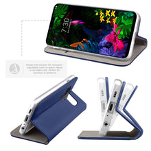 Załaduj obraz do przeglądarki galerii, Moozy Case Flip Cover for LG G8S ThinQ, Dark Blue - Smart Magnetic Flip Case with Card Holder and Stand
