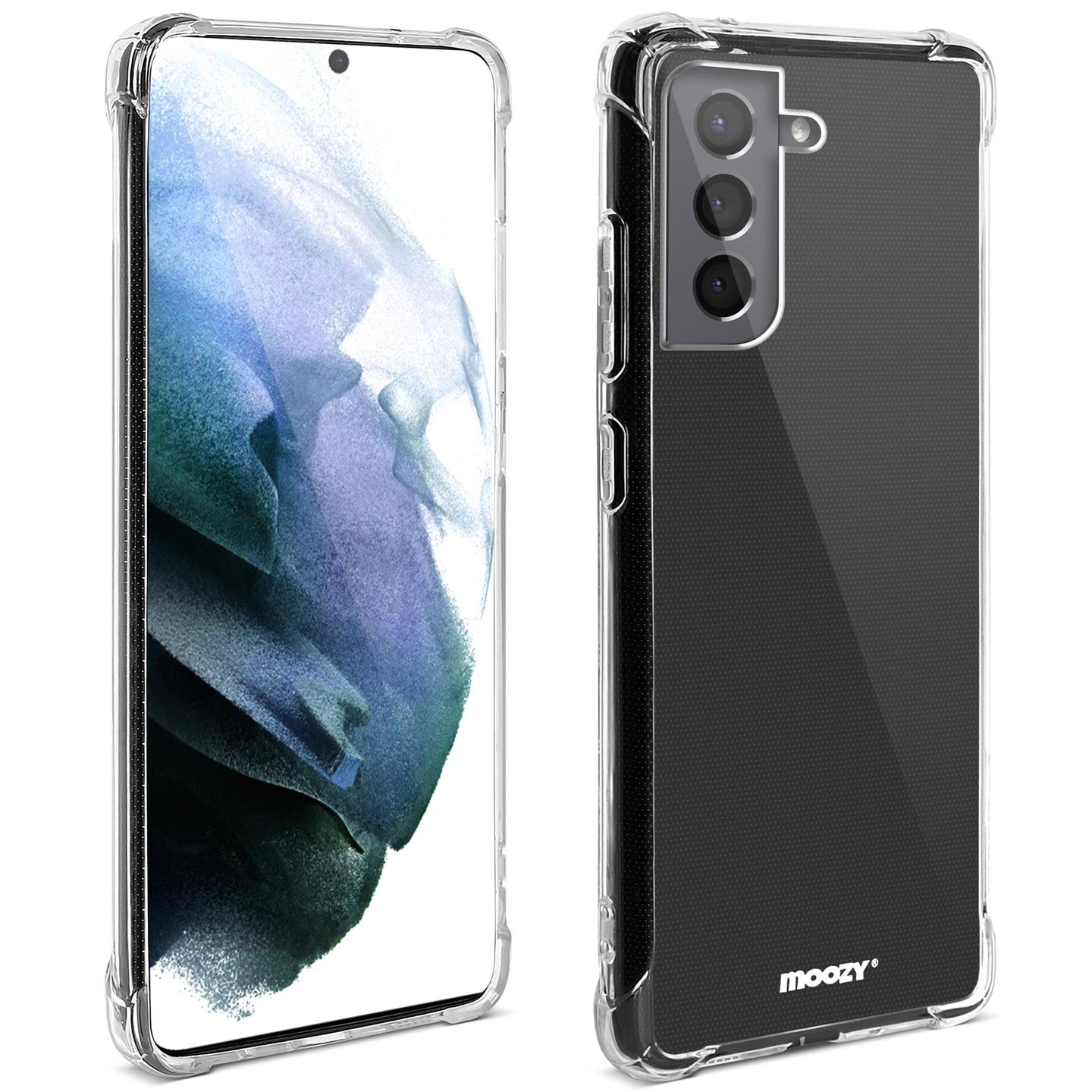 Moozy Shockproof Silicone Case for Samsung S21 5G and 4G - Transparent Case with Shock Absorbing 3D Corners Crystal Clear Protective Phone Case Soft TPU Silicone Cover