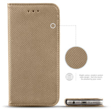 Załaduj obraz do przeglądarki galerii, Moozy Case Flip Cover for Samsung A10, Gold - Smart Magnetic Flip Case with Card Holder and Stand
