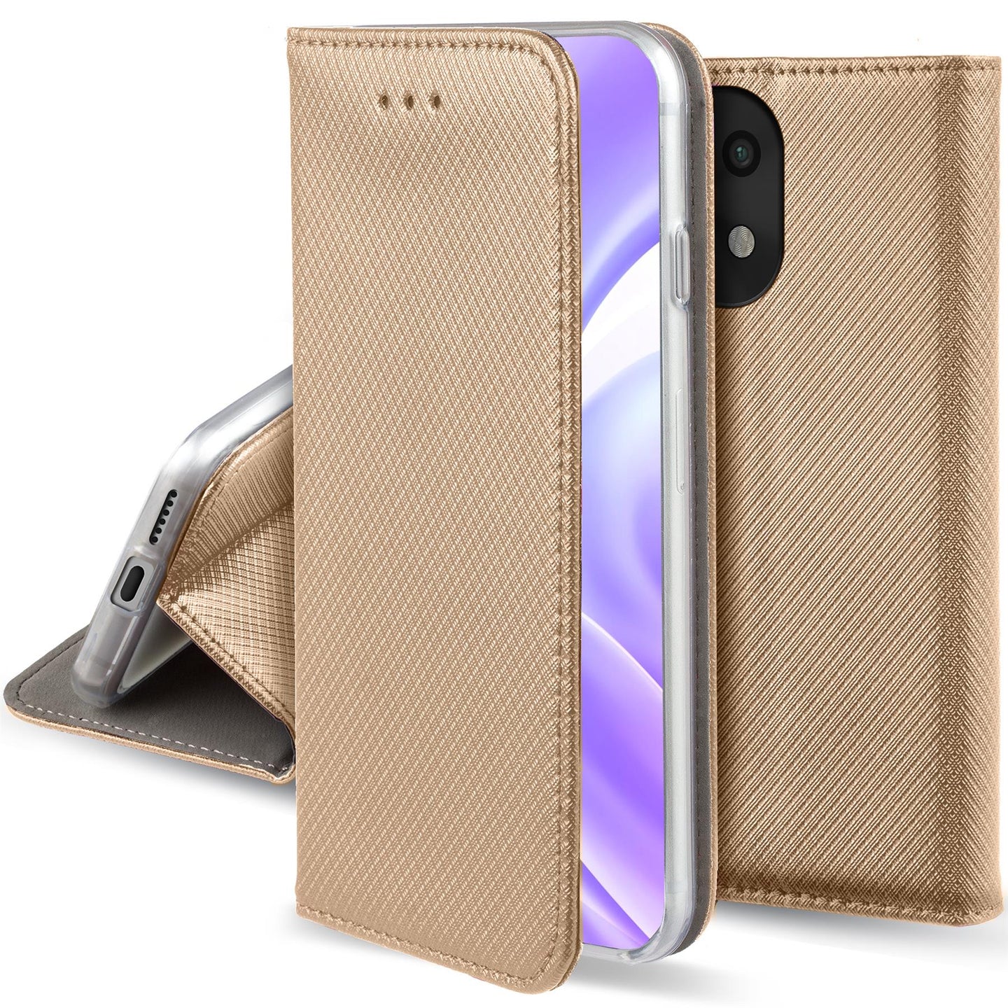 Moozy Case Flip Cover for Xiaomi Mi 11 Lite and Mi 11 Lite 5G, Gold - Smart Magnetic Flip Case Flip Folio Wallet Case