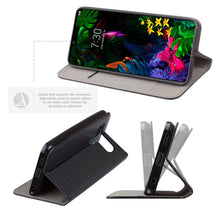 Lade das Bild in den Galerie-Viewer, Moozy Case Flip Cover for LG G8S ThinQ, Black - Smart Magnetic Flip Case with Card Holder and Stand
