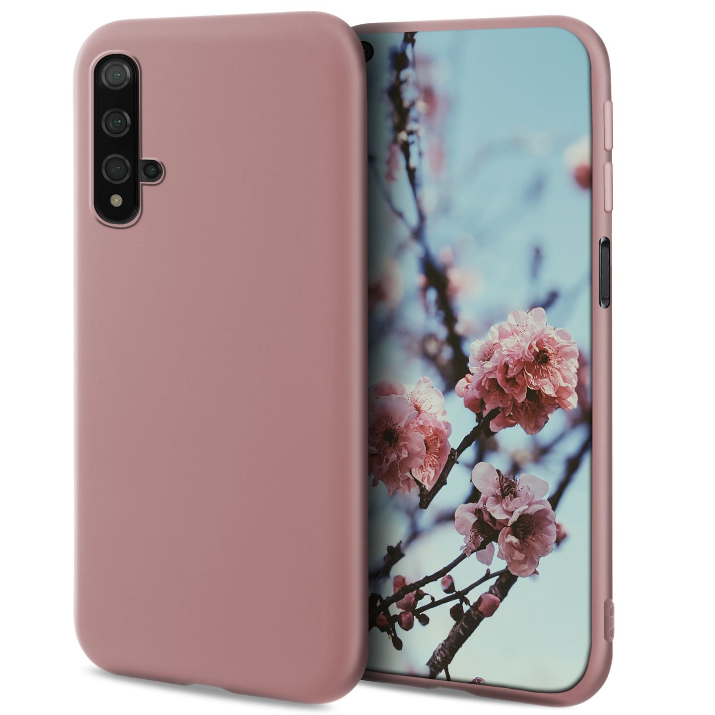 Moozy Minimalist Series Silicone Case for Huawei Nova 5T and Honor 20, Rose Beige - Matte Finish Slim Soft TPU Cover
