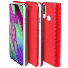 Cargar imagen en el visor de la galería, Moozy Case Flip Cover for Samsung A40, Red - Smart Magnetic Flip Case with Card Holder and Stand
