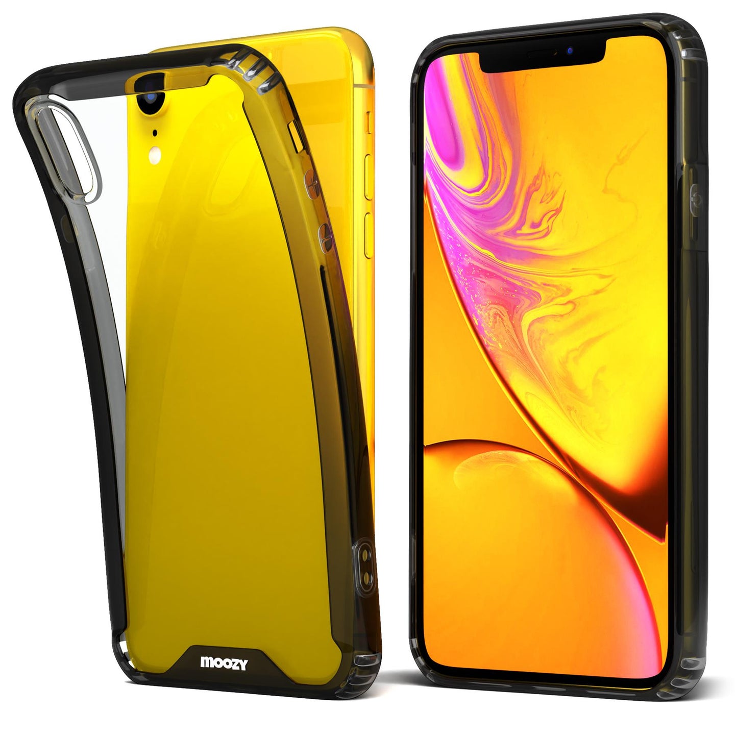 Moozy Xframe Shockproof Case for iPhone XR - Black Rim Transparent Case, Double Colour Clear Hybrid Cover with Shock Absorbing TPU Rim