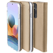 Cargar imagen en el visor de la galería, Moozy Case Flip Cover for Xiaomi Redmi Note 10 Pro and Redmi Note 10 Pro Max, Gold - Smart Magnetic Flip Case Flip Folio Wallet Case
