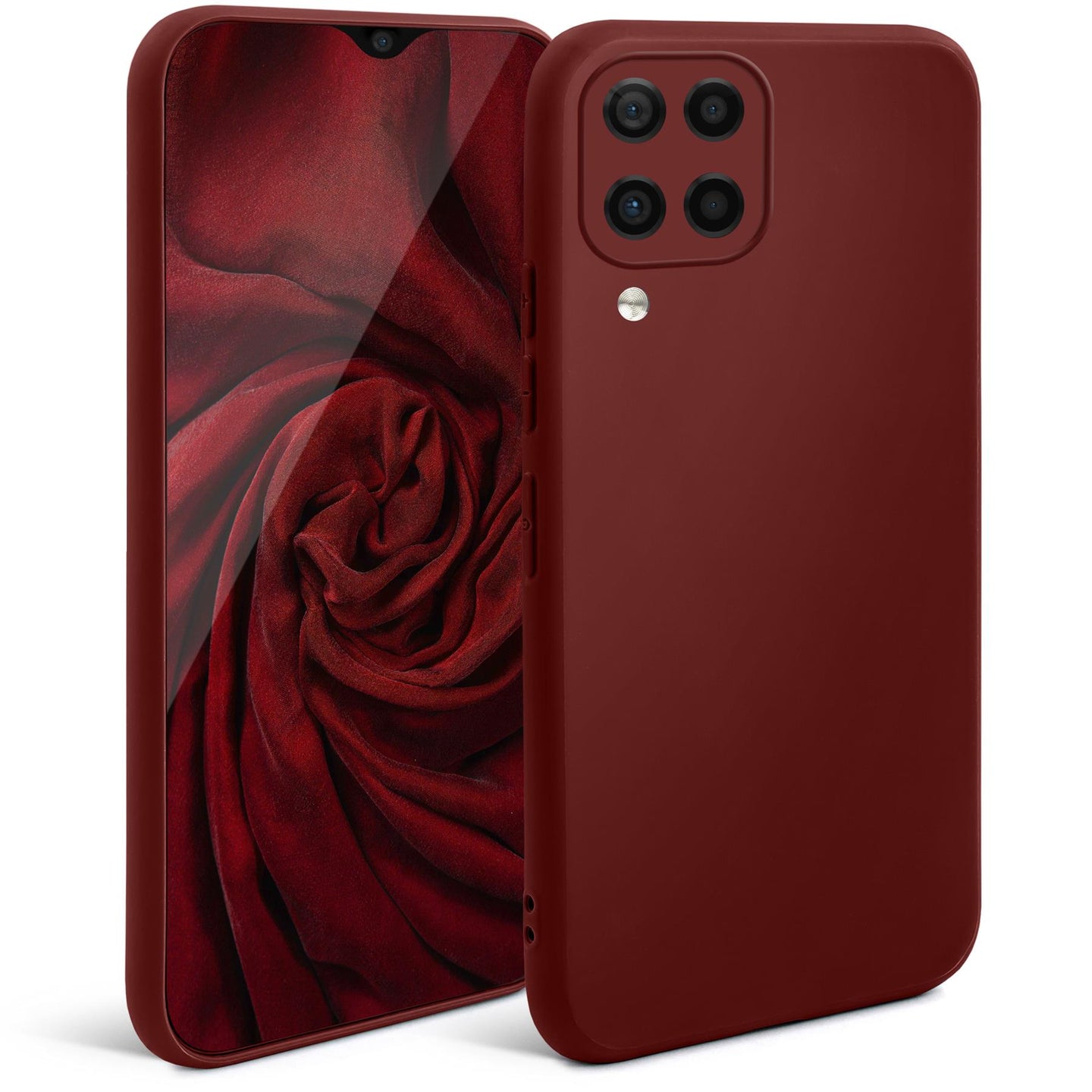 Moozy Minimalist Series Silicone Case for Samsung A12, Wine Red - Matte Finish Lightweight Mobile Phone Case Slim Soft Protective