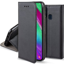 Load image into Gallery viewer, Moozy Case Flip Cover for Samsung A40, Black - Smart Magnetic Flip Case with Card Holder and Stand

