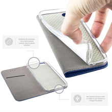 Cargar imagen en el visor de la galería, Moozy Case Flip Cover for iPhone SE 2020, iPhone 7, iPhone 8, Dark Blue - Smart Magnetic Flip Case with Card Holder and Stand
