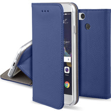 Carica l&#39;immagine nel visualizzatore di Gallery, Moozy Case Flip Cover for Huawei P8 Lite 2017, Dark Blue - Smart Magnetic Flip Case with Card Holder and Stand
