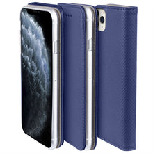 Lade das Bild in den Galerie-Viewer, Moozy Case Flip Cover for iPhone 11 Pro, Dark Blue - Smart Magnetic Flip Case with Card Holder and Stand
