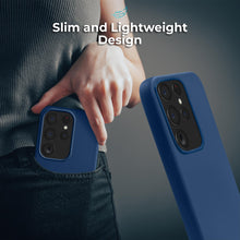 Afbeelding in Gallery-weergave laden, Moozy Lifestyle. Silicone Case for Samsung S22 Ultra, Midnight Blue - Liquid Silicone Lightweight Cover with Matte Finish and Soft Microfiber Lining, Premium Silicone Case
