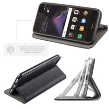 Załaduj obraz do przeglądarki galerii, Moozy Case Flip Cover for Huawei P8 Lite 2017, Black - Smart Magnetic Flip Case with Card Holder and Stand
