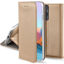 Cargar imagen en el visor de la galería, Moozy Case Flip Cover for Xiaomi Redmi Note 10 Pro and Redmi Note 10 Pro Max, Gold - Smart Magnetic Flip Case Flip Folio Wallet Case

