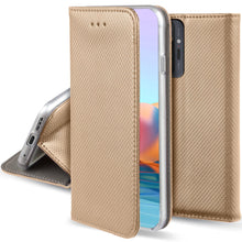 Lade das Bild in den Galerie-Viewer, Moozy Case Flip Cover for Xiaomi Redmi Note 10 Pro and Redmi Note 10 Pro Max, Gold - Smart Magnetic Flip Case Flip Folio Wallet Case
