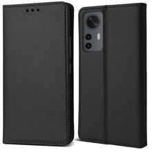 Carica l&#39;immagine nel visualizzatore di Gallery, Moozy Case Flip Cover for Xiaomi 12 and Xiaomi 12X, Black - Smart Magnetic Flip Case Flip Folio Wallet Case with Card Holder and Stand, Credit Card Slots, Kickstand Function
