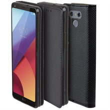 Carica l&#39;immagine nel visualizzatore di Gallery, Moozy Case Flip Cover for LG G6, Black - Smart Magnetic Flip Case with Card Holder and Stand
