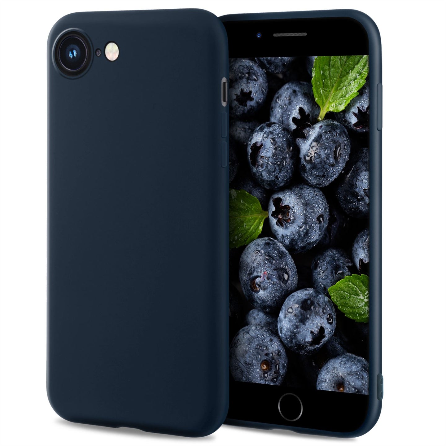 Moozy Lifestyle. Case for iPhone SE 2020, iPhone 8 and iPhone 7, Midnight Blue - Liquid Silicone Cover with Matte Finish and Soft Microfiber Lining