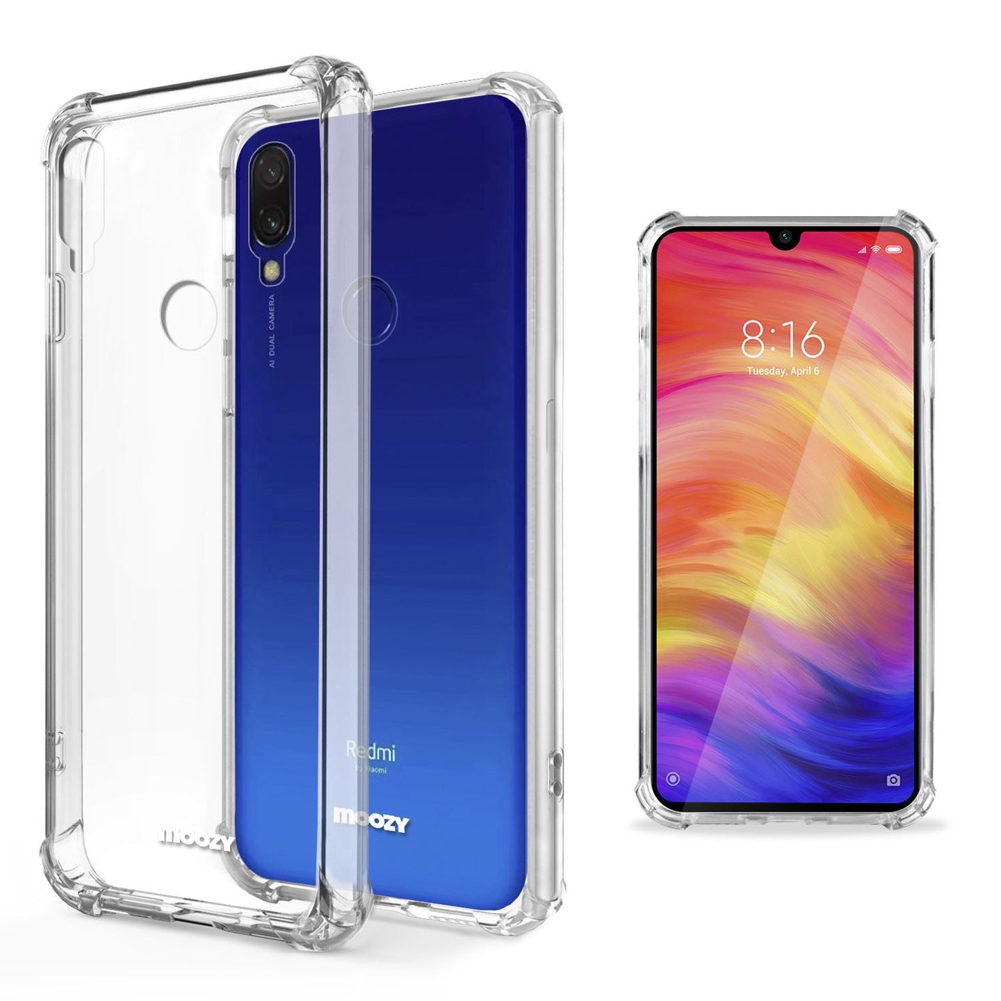 Moozy Shock Proof Silicone Case for Xiaomi Redmi 7 - Transparent Crystal Clear Phone Case Soft TPU Cover