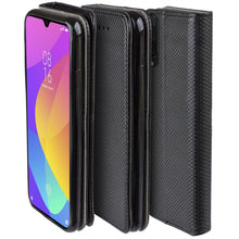 Charger l&#39;image dans la galerie, Moozy Case Flip Cover for Xiaomi Mi 9 Lite, Mi A3 Lite, Black - Smart Magnetic Flip Case with Card Holder and Stand
