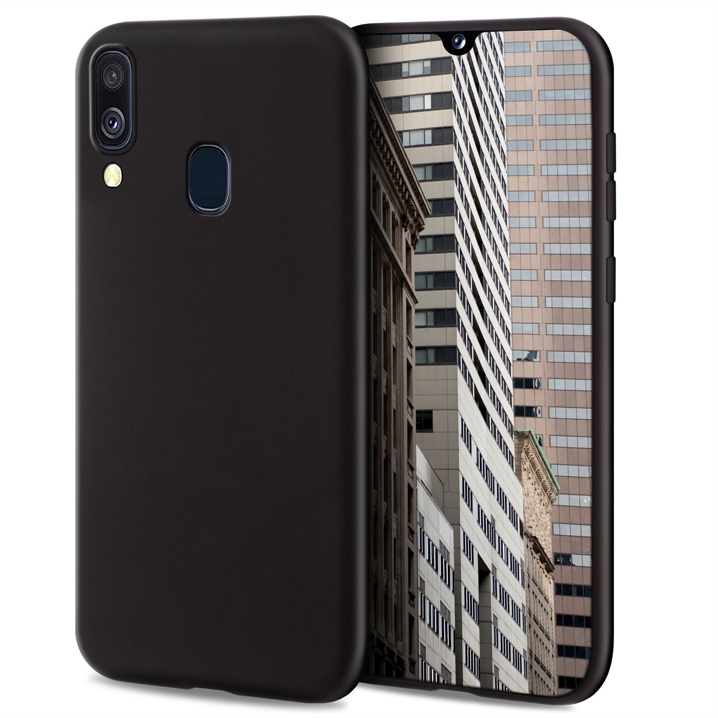 Moozy Lifestyle. Designed for Samsung A40 Case, Black - Liquid Silicone Cover with Matte Finish and Soft Microfiber Lining
