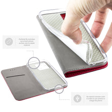 Cargar imagen en el visor de la galería, Moozy Case Flip Cover for iPhone 13 Pro Max, Red - Smart Magnetic Flip Case Flip Folio Wallet Case with Card Holder and Stand, Credit Card Slots
