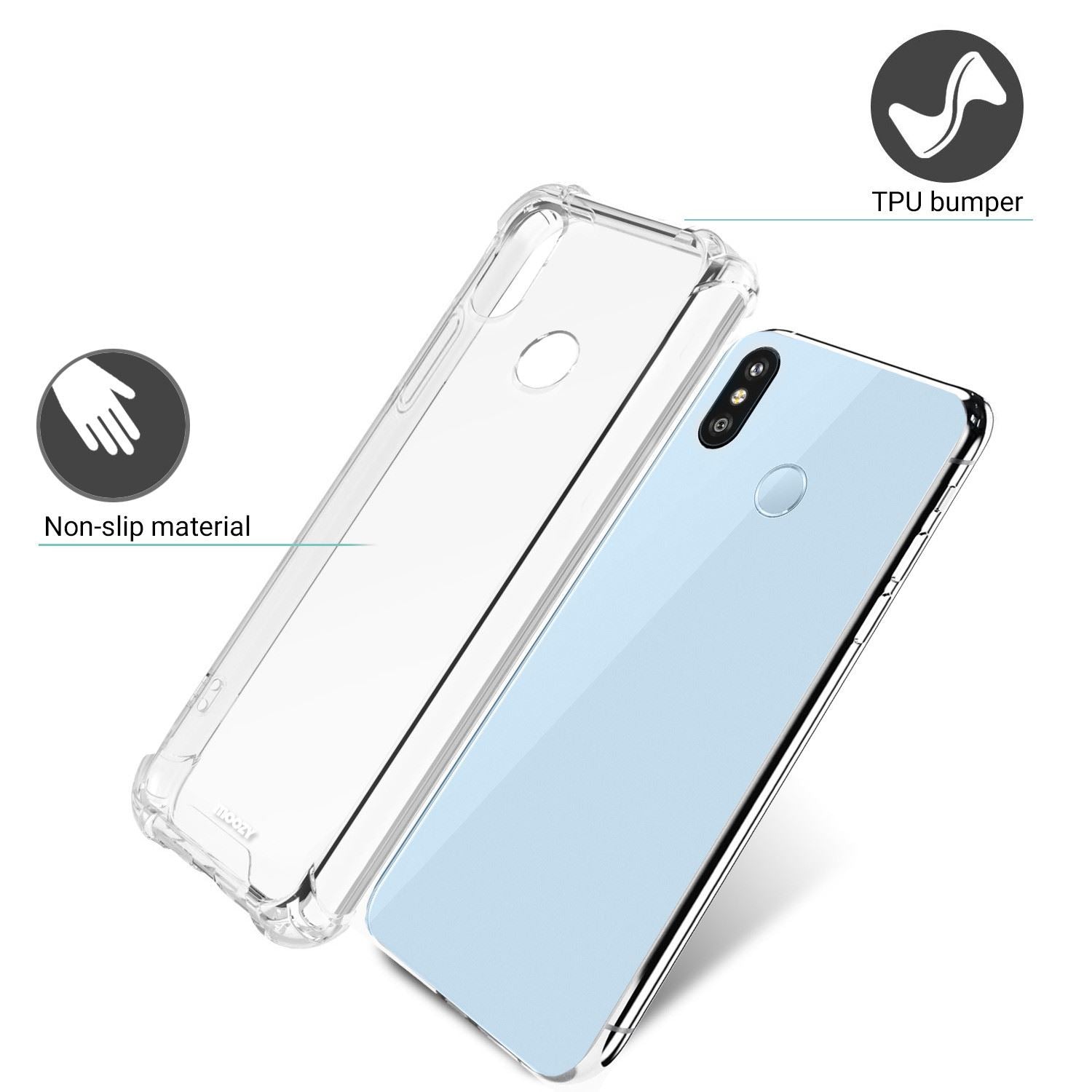 Moozy Funda Silicona Antigolpes para Xiaomi Mi A2 Lite, Redmi 6 Pro -  Transparente Crystal Clear TPU Case Cover Flexible