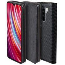 Charger l&#39;image dans la galerie, Moozy Case Flip Cover for Xiaomi Redmi Note 8 Pro, Black - Smart Magnetic Flip Case with Card Holder and Stand
