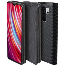 Cargar imagen en el visor de la galería, Moozy Case Flip Cover for Xiaomi Redmi Note 8 Pro, Black - Smart Magnetic Flip Case with Card Holder and Stand
