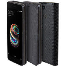 Load image into Gallery viewer, Moozy Case Flip Cover for Xiaomi Mi A1, Xiaomi Mi 5X, Black - Smart Magnetic Flip Case with Card Holder and Stand
