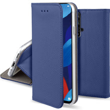 Cargar imagen en el visor de la galería, Moozy Case Flip Cover for Huawei Nova 5T and Honor 20, Dark Blue - Smart Magnetic Flip Case with Card Holder and Stand
