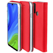 Załaduj obraz do przeglądarki galerii, Moozy Case Flip Cover for Huawei P Smart 2020, Red - Smart Magnetic Flip Case with Card Holder and Stand
