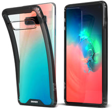 Charger l&#39;image dans la galerie, Moozy Xframe Shockproof Case for Samsung S10 - Black Rim Transparent Case, Double Colour Clear Hybrid Cover with Shock Absorbing TPU Rim
