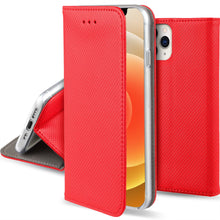 Load image into Gallery viewer, Moozy Case Flip Cover for iPhone 12 Pro Max, Red - Smart Magnetic Flip Case with Card Holder and Stand
