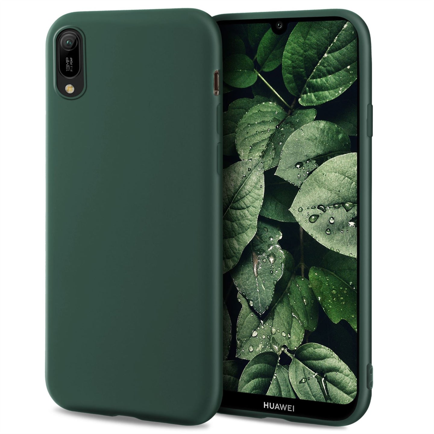 Moozy Minimalist Series Silicone Case for Huawei Y6 2019, Midnight Green - Matte Finish Slim Soft TPU Cover