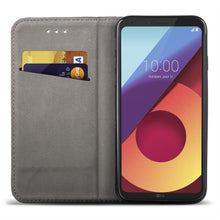 Carica l&#39;immagine nel visualizzatore di Gallery, Moozy Case Flip Cover for LG Q6, Black - Smart Magnetic Flip Case with Card Holder and Stand
