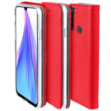 Cargar imagen en el visor de la galería, Moozy Case Flip Cover for Xiaomi Redmi Note 8T, Red - Smart Magnetic Flip Case with Card Holder and Stand
