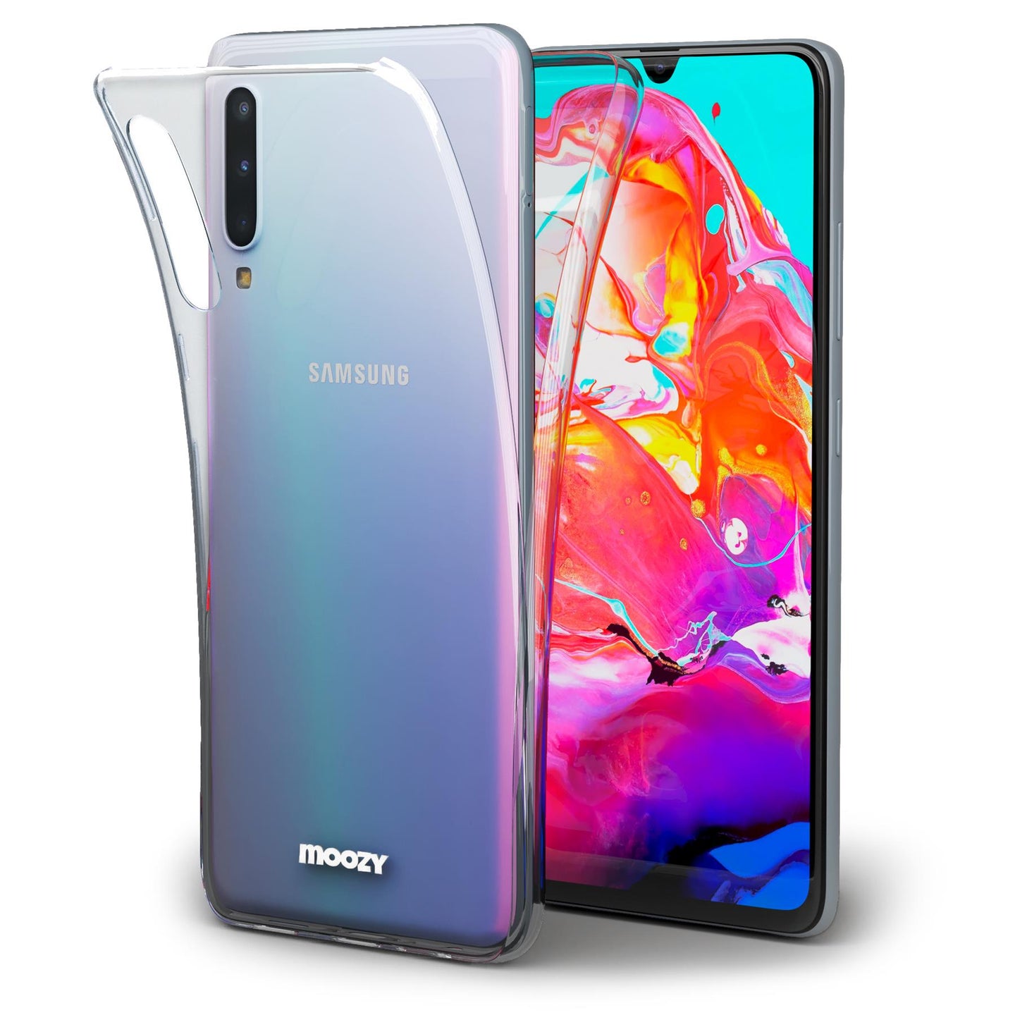 Moozy 360 Degree Case for Samsung A70 - Full body Front and Back Slim Clear Transparent TPU Silicone Gel Cover